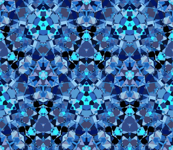 Blue kaleidoscope seamless pattern consisting of abstract shapes — Stock Vector