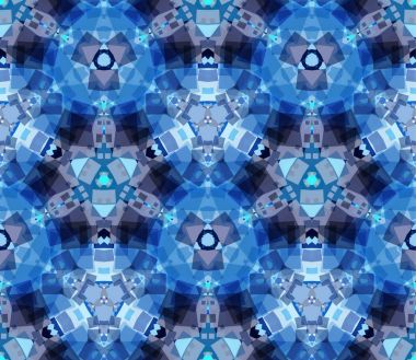 Mavi kaleydoskop seamless modeli, arka plan. Soyut şekiller oluşur.