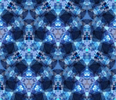 Mavi kaleydoskop seamless modeli, arka plan. Soyut şekiller oluşur.