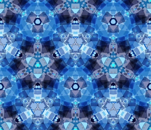 Caleidoscopio azul patrón sin costuras, fondo. Compuesto de formas abstractas . — Vector de stock