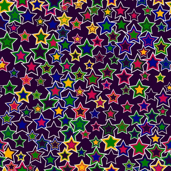 Geometrik seamless modeli. Farklı boyut ve renkleri koyu mor arka plan üzerinde düzenlenen yıldız.