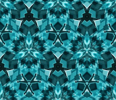 Kaleydoskop seamless modeli, deniz mavisi soyut şekillerde oluşan arka plan,