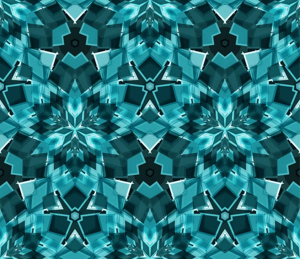 Kaleidoscope seamless pattern, background, consisting of abstract shapes in teal — Stock Vector