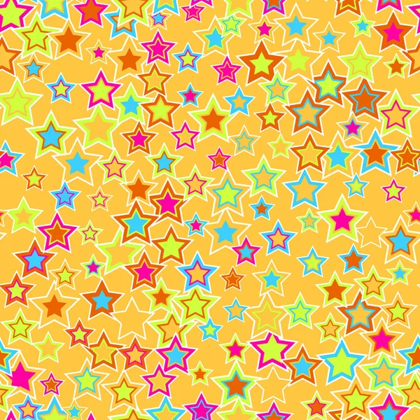シームレスな幾何学的なパターン、背景。黄色の背景にカラフルな星. — ストックベクタ
