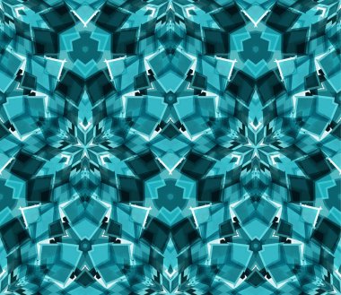 Mavi kaleydoskop seamless modeli, arka plan. Renk soyut şekiller oluşur. Doku ve sanatsal kompozisyonlar için tasarım öğesi olarak yararlı.