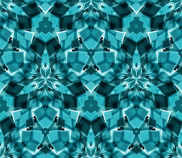 Blue Kaleidoscope Seamless Pattern Background Composed Color Abstract Shapes Useful — Stock Vector