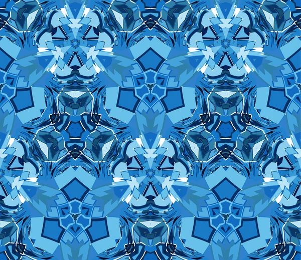 Blue Kaleidoscope Seamless Pattern Composed Abstract Shapes Located White Background — Stock Vector