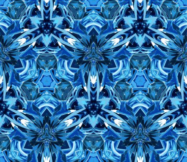 Mavi kaleydoskop seamless modeli, arka plan, soyut şekilleri oluşan. Doku ve sanatsal kompozisyonlar için tasarım öğesi olarak yararlı.