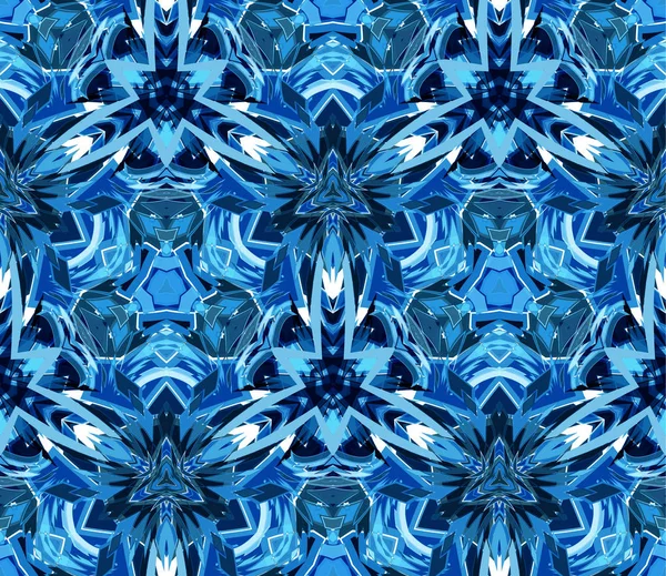 青い万華鏡シームレス パターン 抽象的な形から成る テクスチャの芸術的な組成設計要素として役に立つ — ストックベクタ