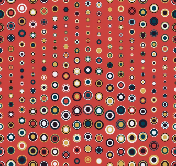 赤の背景にシームレス パターン 色で丸い形の幾何学的な要素から成ります テクスチャ パターンおよび芸術的な組成のためのデザイン要素として有用 — ストックベクタ