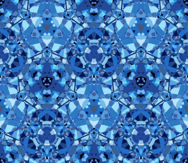 Mavi kaleydoskop seamless modeli. Renk soyut şekiller oluşur. Doku, desen ve sanatsal kompozisyonlar için tasarım öğesi olarak yararlı.