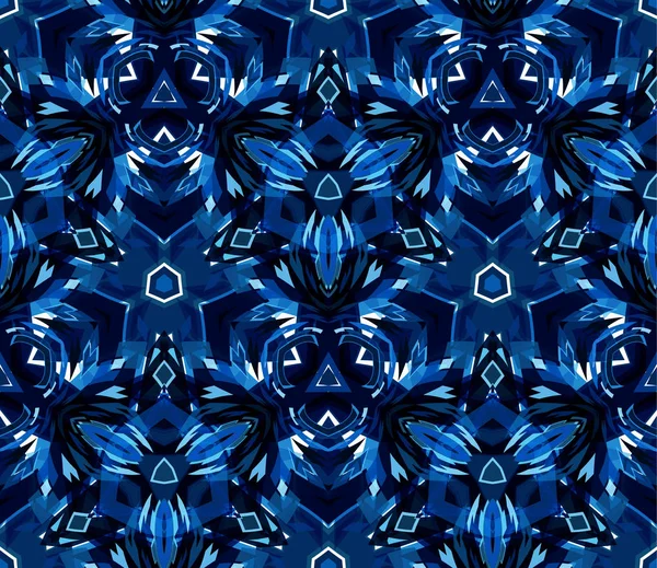 Soyut şekilleri oluşan mavi kaleydoskop seamless modeli. Doku ve sanatsal kompozisyonlar için tasarım öğesi olarak yararlı.