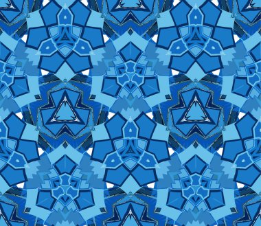 Soyut şekilleri oluşan mavi kaleydoskop seamless modeli. Doku ve sanatsal kompozisyonlar için tasarım öğesi olarak yararlı.