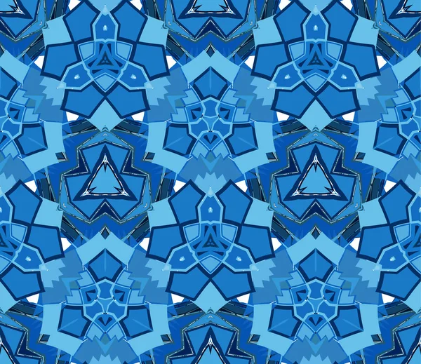 Blue Kaleidoscope Seamless Pattern Consisting Abstract Shapes Useful Design Element — Stock Vector