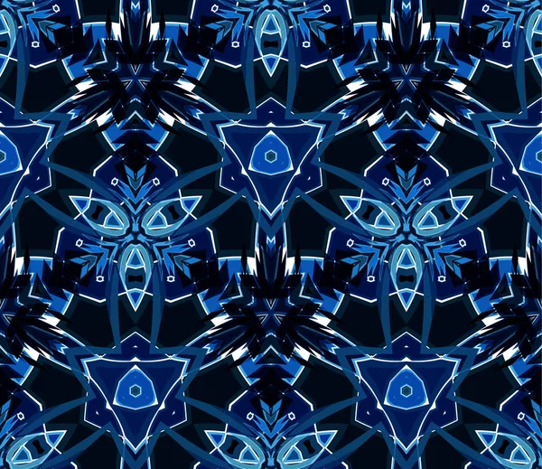 Blue Kaleidoscope Seamless Pattern Composed Abstract Elements Located White Background — Stock Vector