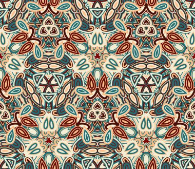 Dikişsiz desen, arka plan. Renkli soyut şekiller oluşur. Doku ve sanatsal kompozisyonlar için tasarım öğesi olarak yararlı.