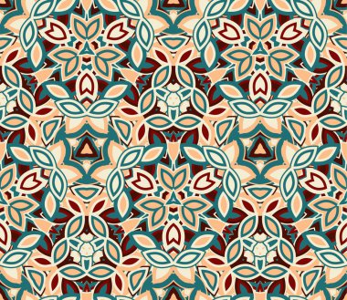 Vintage soyut seamless modeli, arka plan. Renkli geometrik şekiller oluşur. Doku ve sanatsal kompozisyonlar için tasarım öğesi olarak yararlı.