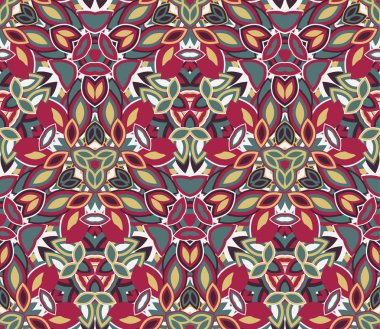 Kaleydoskop kusursuz desen, arka plan. Renkli soyut şekiller. Doku ve sanatsal kompozisyonlar için tasarım ögesi olarak kullanışlı.