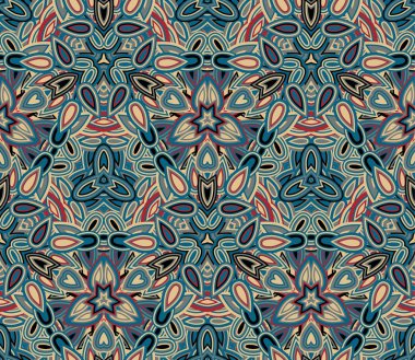 Kaleydoskop kusursuz desen, arka plan. Renkli soyut şekiller. Doku ve sanatsal kompozisyonlar için tasarım ögesi olarak kullanışlı.