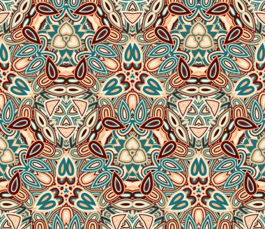 Kusursuz desen. Renkli soyut şekillerden oluşmuş. Doku ve sanatsal kompozisyonlar için tasarım ögesi olarak kullanışlı.