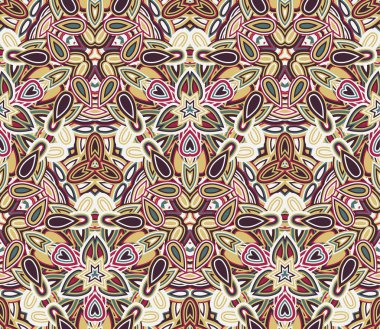 Kaleydoskop kusursuz desen, arka plan. Renkli soyut şekiller. Doku ve sanatsal kompozisyonlar için tasarım ögesi olarak kullanışlı.