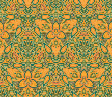 Kaleydoskop kusursuz desen, arka plan. Renkli soyut şekiller. Doku ve sanatsal kompozisyonlar için tasarım ögesi olarak kullanışlı.