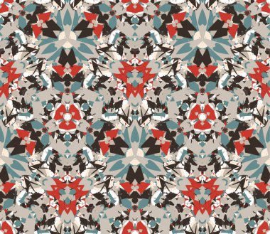 Eski, dikişsiz desen. Beyaz arkaplanda bulunan soyut elementlerden oluşan kusursuz desen. Doku, desen ve sanatsal kompozisyonlar için tasarım ögesi olarak kullanışlıdır. Vektör illüstrasyonu.