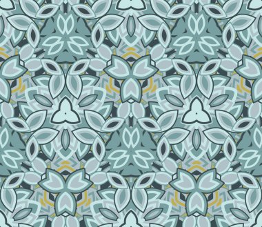 Kaleydoskop kusursuz desen, arka plan. Soyut şekiller. Doku ve sanatsal kompozisyonlar için tasarım ögesi olarak kullanışlı.