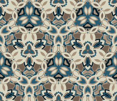 Kaleydoskop kusursuz desen, arka plan. Soyut şekiller. Doku ve sanatsal kompozisyonlar için tasarım ögesi olarak kullanışlı.