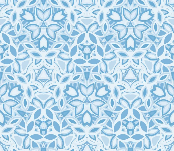 Blaues Kaleidoskop Nahtloses Muster Hintergrund Bestehend Aus Abstrakten Formen Nützlich — Stockvektor