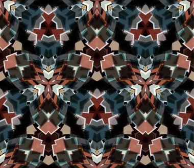 Kaleydoskop kusursuz desen. Soyut şekillerden oluşmuş. Doku ve sanatsal kompozisyonlar için tasarım ögesi olarak kullanışlı.