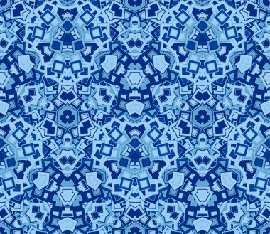 Kusursuz desen, arka plan, doku. Kaleydoskop. Soyut şekiller. Mavinin tonları. Grafik tasarım ögesi.