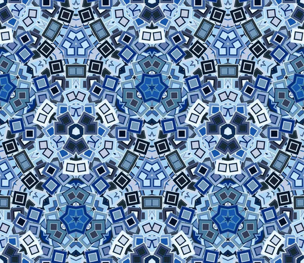 蓝色万花筒无缝图案 合成马赛克纹理的抽象形状 图形设计元素 — 图库矢量图片
