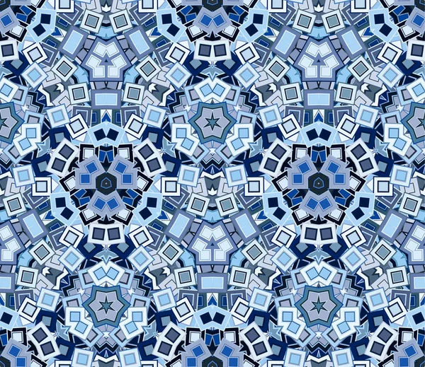 Niebieski Kalejdoskopowy Bezszwowy Wzór Tło Abstrakcyjne Kształty Tworzące Mozaikę Element — Wektor stockowy