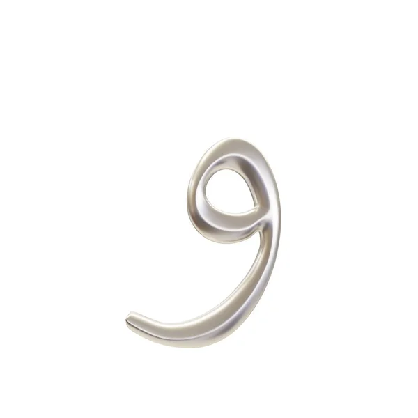 Arabic alphabet letter Waw, 3d rendering image of Arabic font in metal silver color