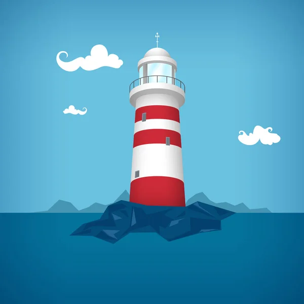 Vuurtoren in de zee, vectorillustratie — Stockvector