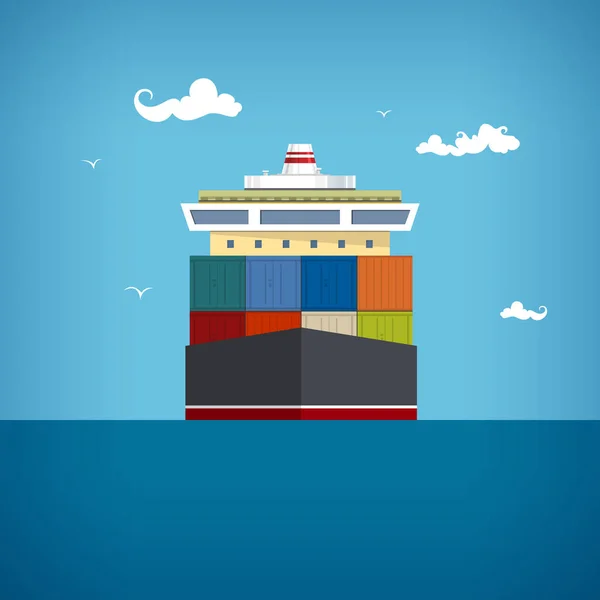 Nákladní kontejnerová loď, vektorové ilustrace — Stockový vektor
