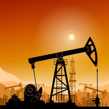 Silhouette  Pump Jack at Sunset clipart