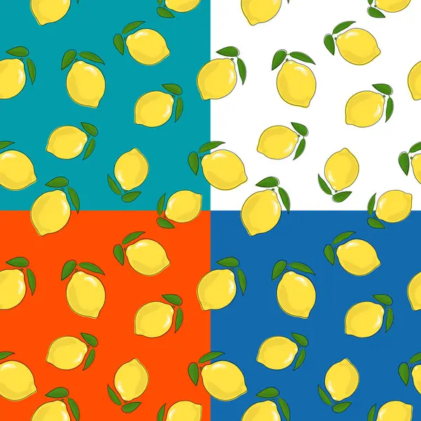 Vier nahtlose Muster mit Zitrone — Stockvektor