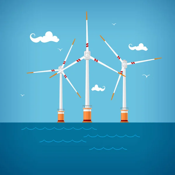 Wind Turbines in the Sea — Stock Vector