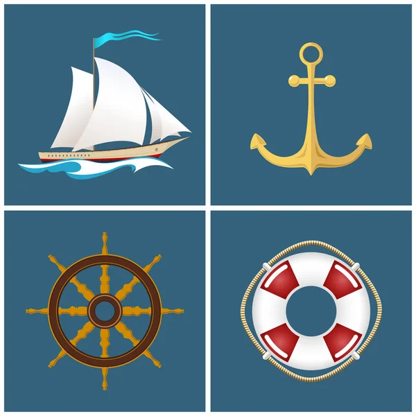 帆船和船舶设备 — 图库矢量图片