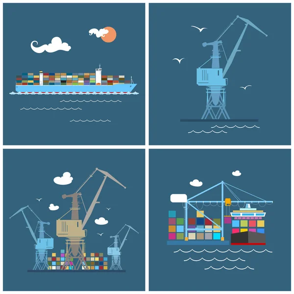 International Freight Transportation, Cargo Icons — Stock Vector