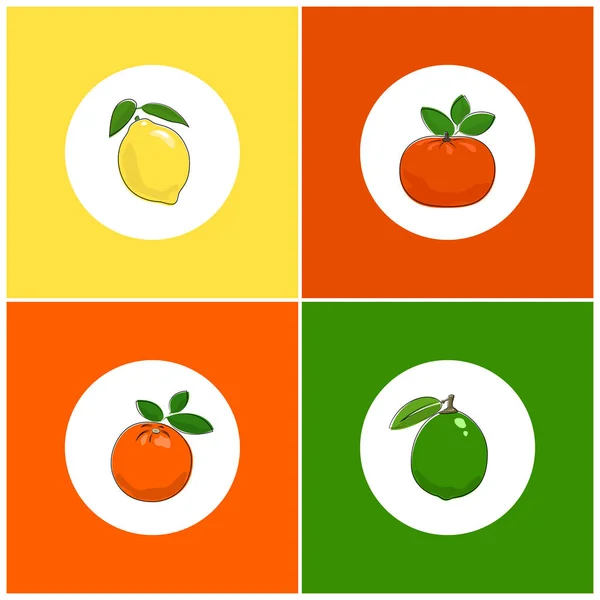 彩色背景上的圆形白色水果图标 — 图库矢量图片