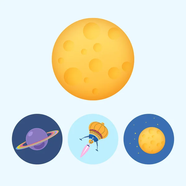 Set icons with saturn, spaceship, moon — Stock Vector