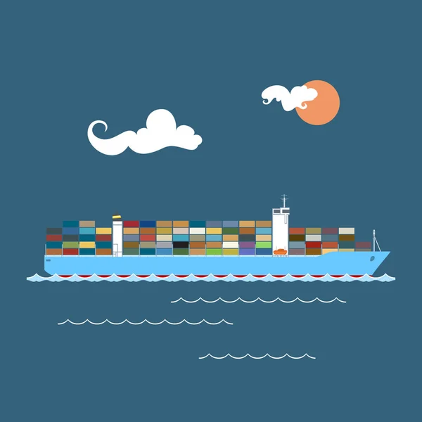 Navio contentor de carga no mar —  Vetores de Stock