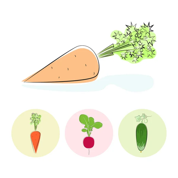 Иконы морковь, огурец, редис — стоковый вектор