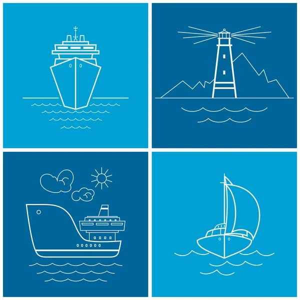 Set van maritieme pictogrammen, vectorillustratie — Stockvector