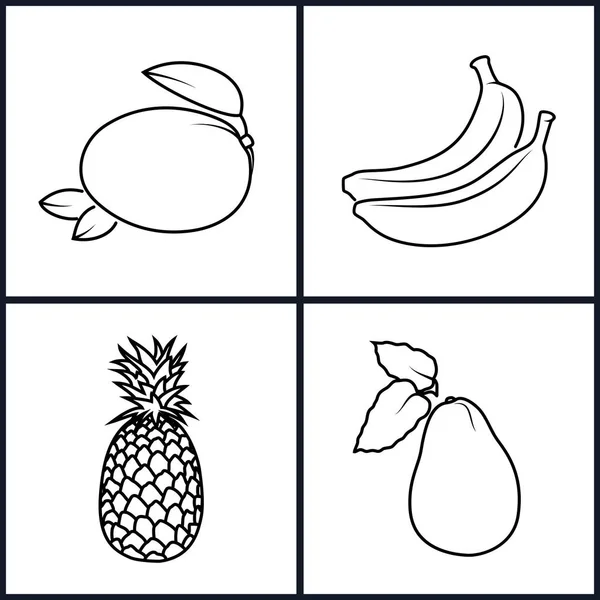 Banane, Mango, Ananas, Avocado — Stockvektor