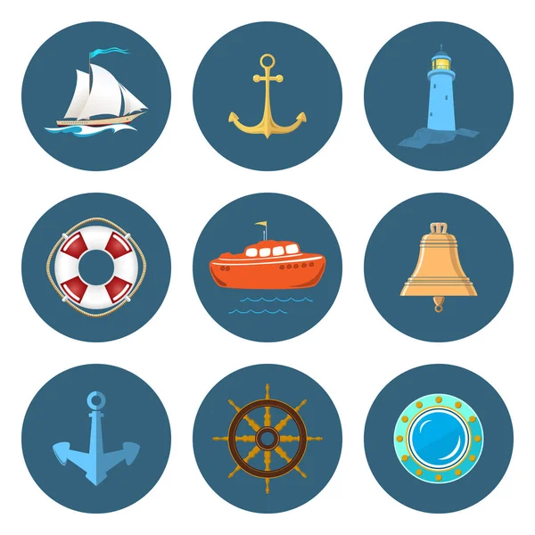 Sailboat, Lighthouse and Ship Equipment — Stock Vector