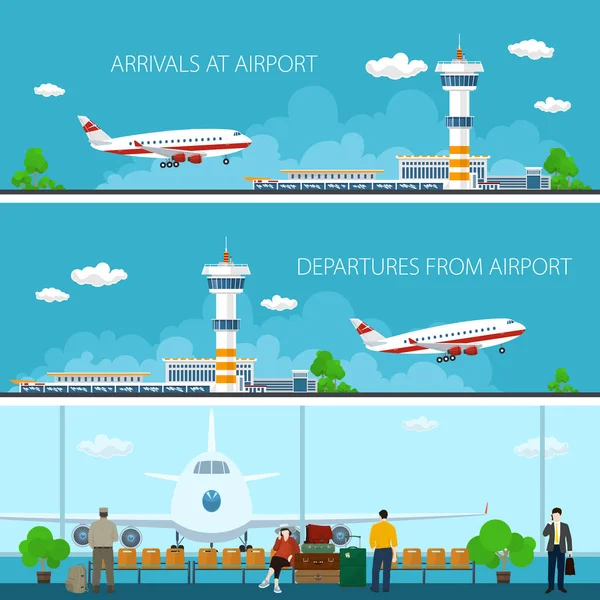 Aeroporto Horizontal Banners —  Vetores de Stock